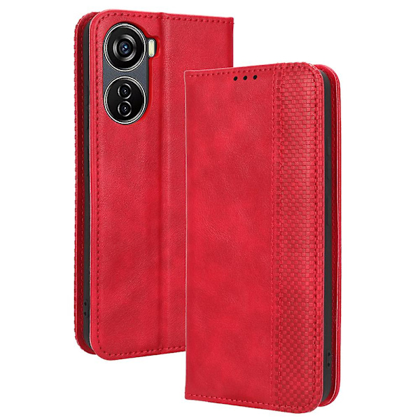 För Zte Blade V40 Design Pu Läderställ Phone Case Retro Cover Red