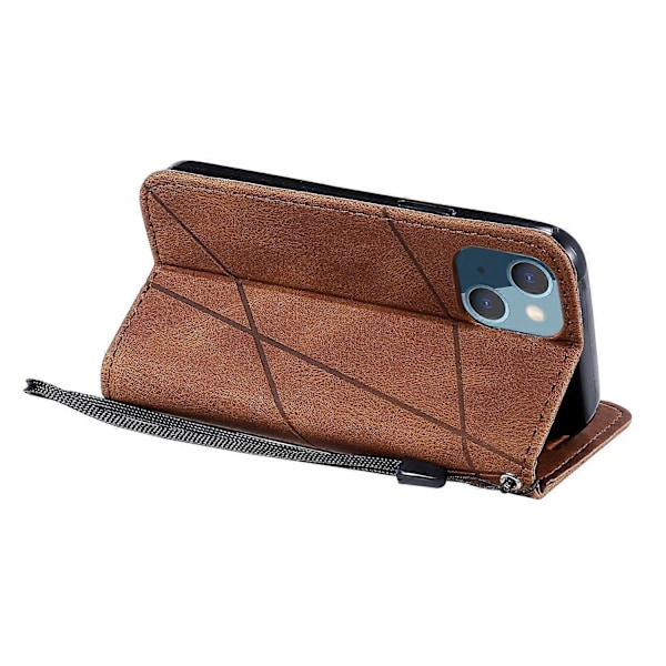 Plånboksfodral för iPhone 14 med skarvat läder, stativ och handrem Multicolor Style D