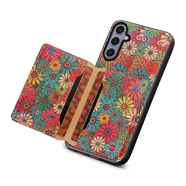 Til Samsung Galaxy S25+ Cover Blomsterprint Læder+PC+TPU Cover med Kortholder Støttefod Multicolor Spring/Green