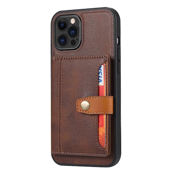 Täysi suoja PU-nahkapäällysteinen TPU-kotelo jalustalla ja korttipaikoilla iPhone 12/12 Pro -puhelimelle Multicolor Style A