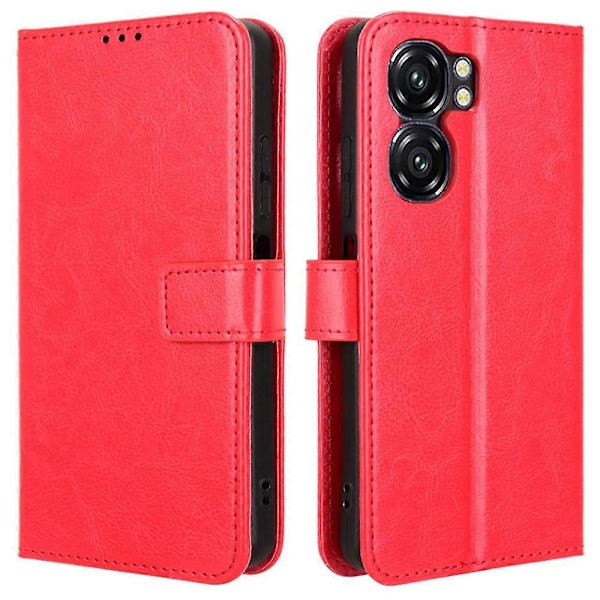Til Oukitel C58 Pro/C58 Etui Crazy Horse Tekstur PU Læder Telefon Wallet Cover Multicolor Red