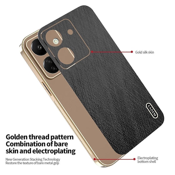 KADEM Deksel til Xiaomi Redmi 13C 4G/Poco C65 4G Elektroplettert Silke Tekstur PU+TPU Telefon Bakdeksel Multicolor Black