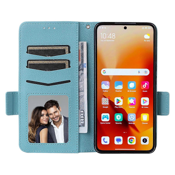 Til Xiaomi 14T Etui Litchi Tekstur PU Læder Wallet Flip Telefon Cover - Grå Multicolor Baby Blue