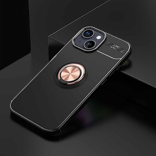 Ringhållare Kickstand Tpu- case för Iphone 15 Plus, droppsäkert cover Black   Rose Gold