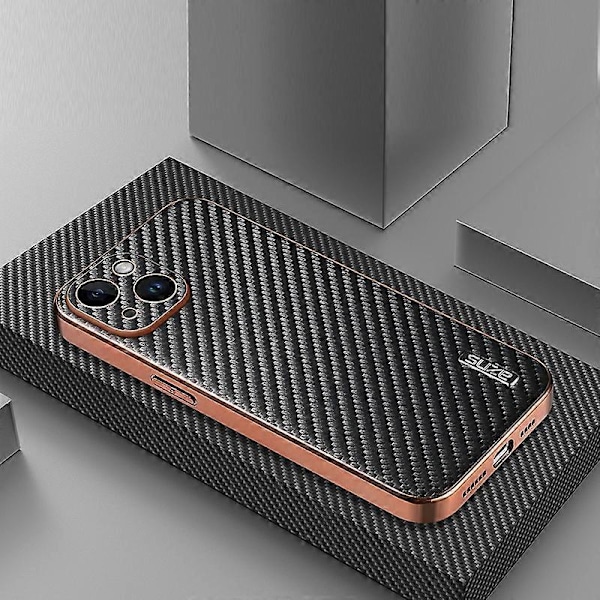 AZNS Skal för iPhone 14 Elektropläterad Kolfibertextur PU+TPU Telefonskal Multicolor Style D