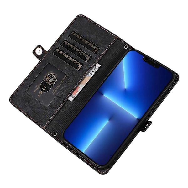 Stand Wallet Case til iPhone 15 Pro Max med 9 Kortpladser, Lynlåslomme, PU Læder Telefoncover med Rem Multicolor Style C