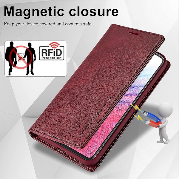 LC.IMEEKE Fodral för Samsung Galaxy S24 Magnetiskt RFID-skydd Plånboksfodral - Svart Multicolor Red