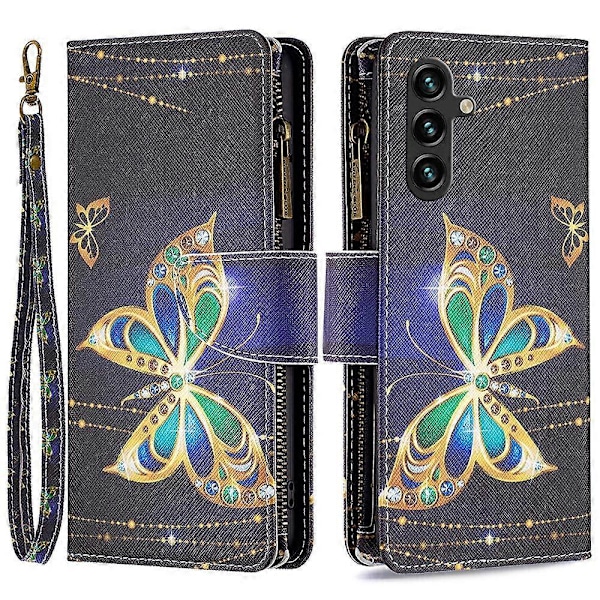 BF03 Telefonfodral för Samsung Galaxy A15 4G Plånboksfodral med Dragkedja i Läder Multicolor Style E