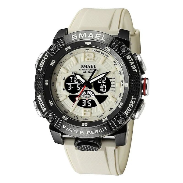 Sportklockor Herr Smael Vattentät Analog Digital Quartz Armbandsur Herrmode Stoppur Väckarklocka 8058 Man Watch 2023 Ny KHAKI