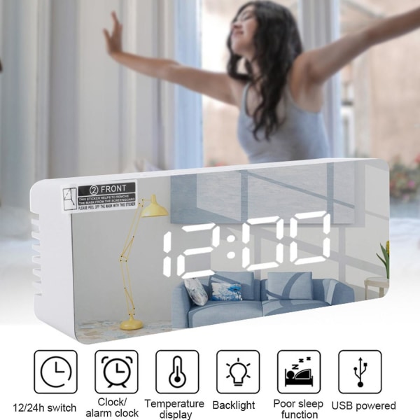Rektangel fyrkantig multifunktions LED-display väckarklocka för hemmet Red