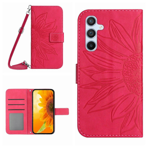 Mobilskal med crossbody-rem för Samsung Galaxy A35 5G PU-läder Solros Stativ Multicolor Style H