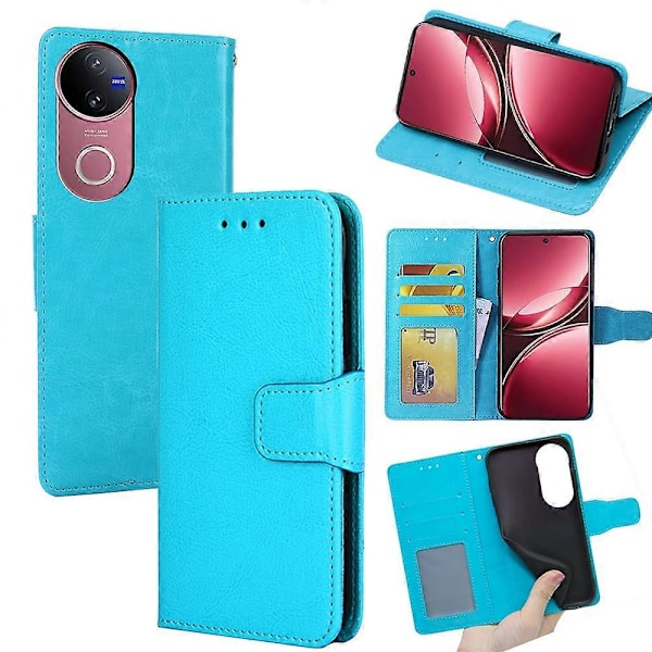 Til vivo V50 5G Etui Pung PU Læder + TPU Foldbart Stativ Telefoncover Multicolor Baby Blue