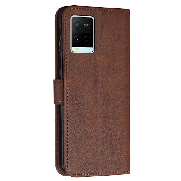 För Vivo Y33s / Y21s / Y21 Vikbart stativsömmar Pu- case Stativ Magnetstängning Stötsäker Flip Folio Cover med rem Brown