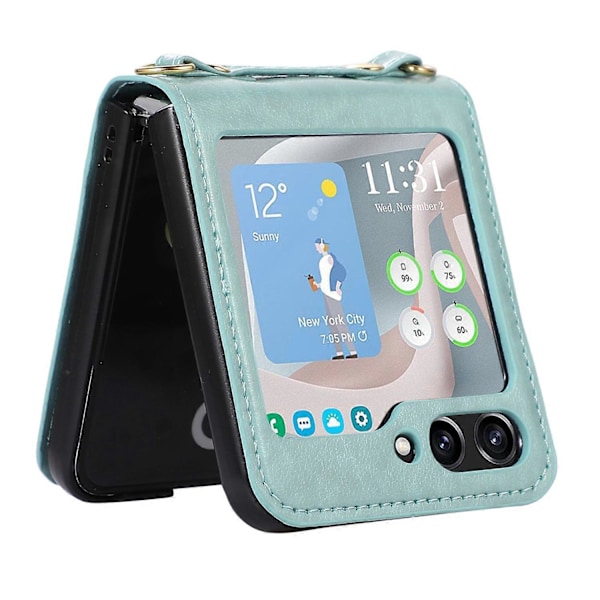 Til Samsung Galaxy Z Flip5 5G PU Læder PC Telefon Cover Beskyttelsesetui med Skulderrem Multicolor Style E