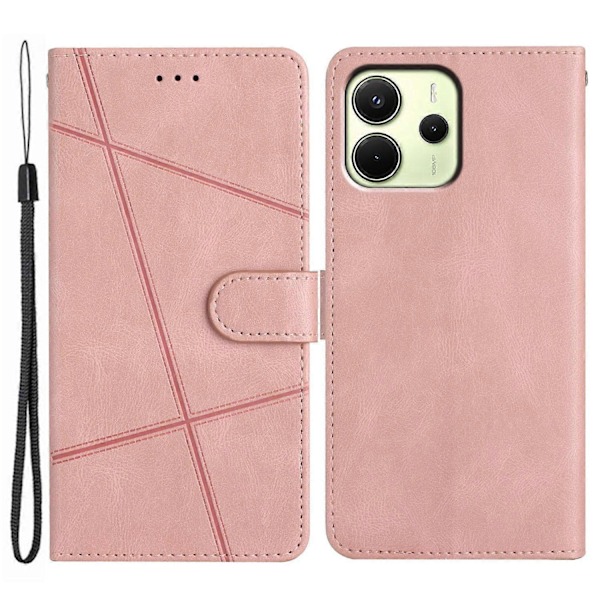 For Xiaomi Redmi Note 14 4G Wallet Case Line Præget Hud-Touch Anti-Drop Læder Flip Telefon Cover Multicolor Rose Gold