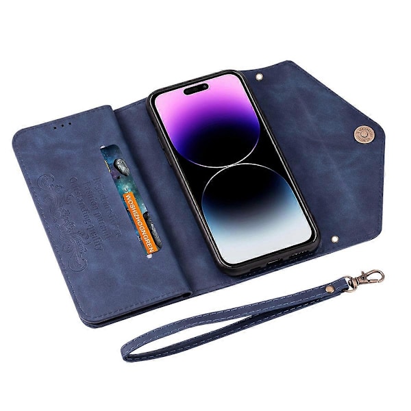 N.BEKUS Fodral till iPhone 16, Plånboksfodral i Läder med Remmar - Svart Multicolor Blue