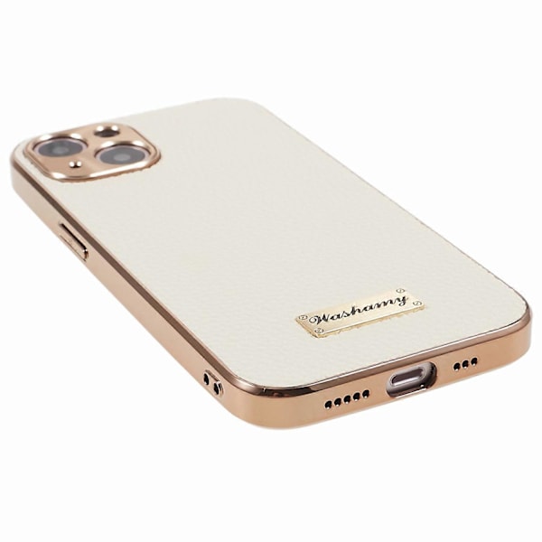 Äkta Läderfodral för iPhone 13 6.1 tum, Ko Läder+PC+TPU, Mobilskal med Elektropläterad Ram Multicolor Style D