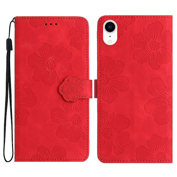 Blomstermønstret anti-drop telefoncover i PU-læder med stativ og pung til iPhone XR 6,1 tommer Multicolor Style D