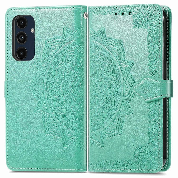 Til Samsung Galaxy S24 FE Etui Mandala Præget Design Læder Wallet Telefon Cover - Grå Multicolor Green