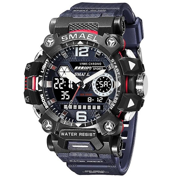 Smael Herrklockor 50m Vattentät Watch Military Man Watch Digital 8072 Dual Display Watch Quartz Led Digital DARKBLUE