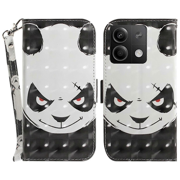 Etui med 3D-mønsterprint i læder med rem til Xiaomi Redmi Note 13 5G/Note 13 5G Multicolor Angry Panda