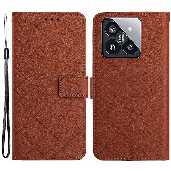 HT06 Skal för Xiaomi 14 Anti-repa Präglat PU Läder Litchi Textur Smartphone Skydd Multicolor Style E
