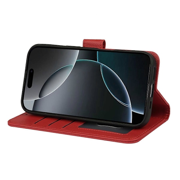 Læderetui med pung, stativ og magnetlukning til iPhone 16 Pro Max - Grøn Multicolor Red