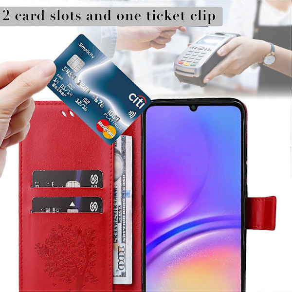 KT Imprinting Flower Series-3 til Samsung Galaxy A06 Etui Katte Træ Mønster Flip Læder Telefon Cover Multicolor Style G