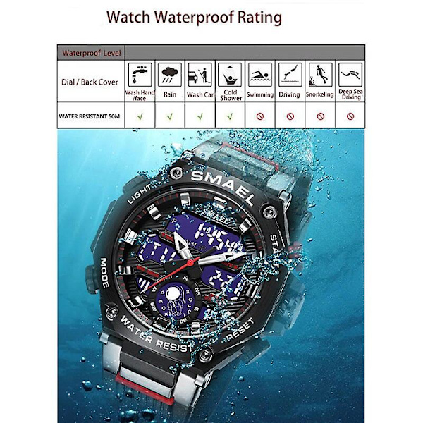 Quartz Armbandsur Sport Smael Military Army Clock Alarm Dual Display Led Electronic Watch 8069 Vattentäta klockor för män RED