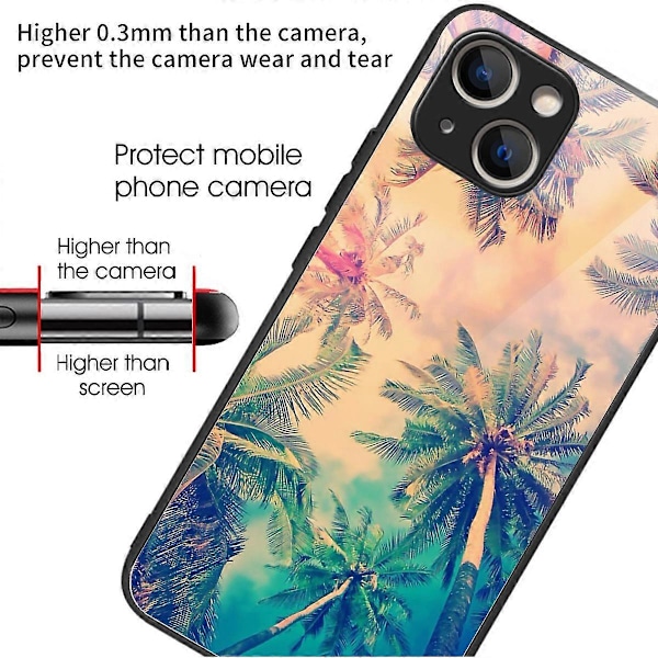 För iPhone 15 Plus Härdat Glas Skal TPU Kant Telefonskydd Multicolor Tree