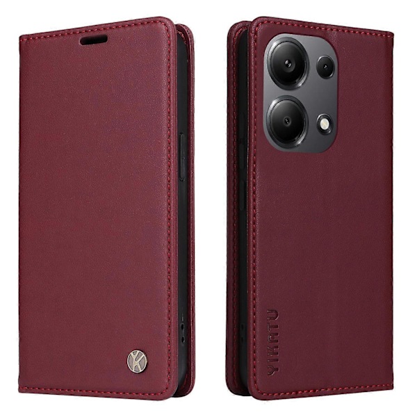 YIKATU YK-001 Fodral för Xiaomi Redmi Note 13 Pro 4G/Note 14S 4G/Poco M6 Pro 4G Magnetisk Absorption PU Multicolor Wine Red