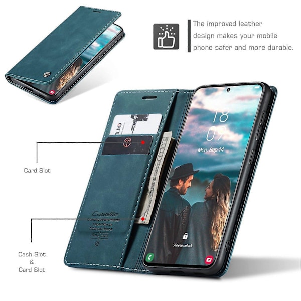 CASEME 013-serien Enkel plånboksdesign Automatiskt sug Läderfodral för Samsung Galaxy S21 FE Multicolor Style C