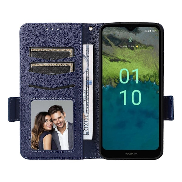 Reptåligt Telefonfodral för Nokia C110 Litchi Textur PU Läder Plånboksfodral med Ställ Multicolor Style E