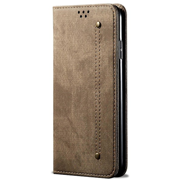 För Oppo Find X7 5G Jeans Tyg Textur Telefonfodral PU Läder Ställ Visningsskydd Multicolor Khaki
