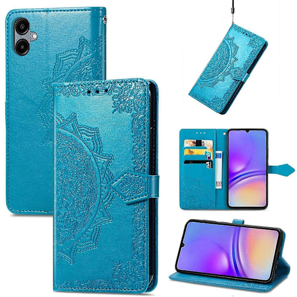 Til Samsung Galaxy A06 Etui Mandala Præget Design Læder Wallet Telefon Cover - Grå Multicolor Blue