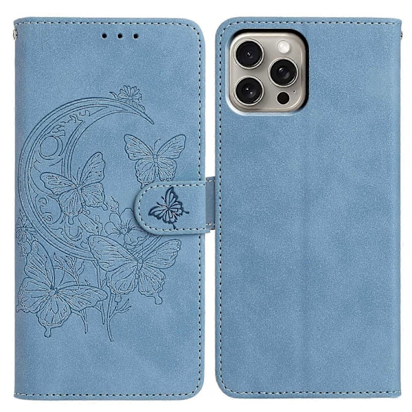 iPhone 15 Pro -kotelo, perhoskukka-kuvioitu PU-nahkainen lompakkokotelo jalustalla Multicolor Sky Blue
