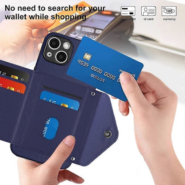 YB Leather Coating Series-8 iPhone 15 Plus RFID-suojattu kansi, jossa on jalusta ja korttipidike Multicolor Sapphire
