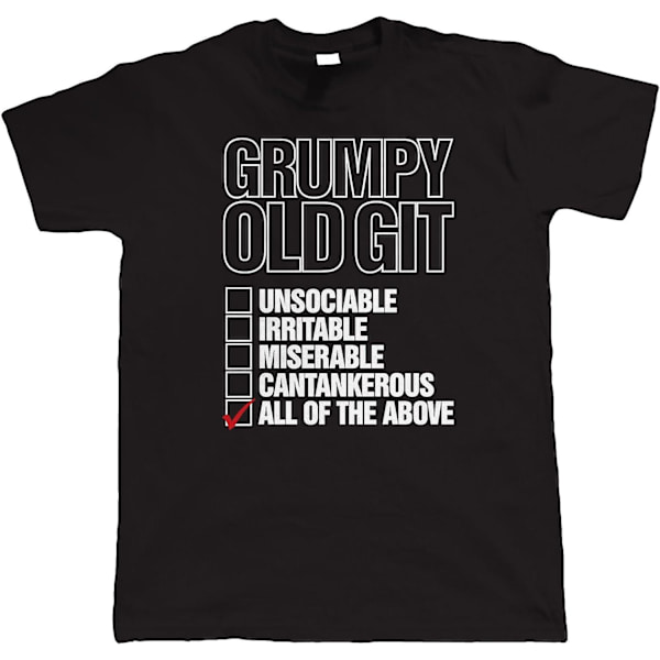 Vectorbomb Grumpy Old Git Tjekliste, Sjov T-shirt til Mænd - voksen, 3xl Black XXL