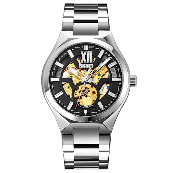 Skmei 9258 Miesten Automaattinen Mekaaninen Kello Keskiruskea Kultainen Kuori Hopea Silver black