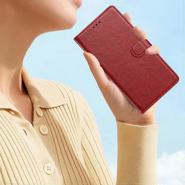 Lær Lommebok Deksel med Stativ og Praktisk Stropp til iPhone 16 Plus - Grønn Multicolor Red