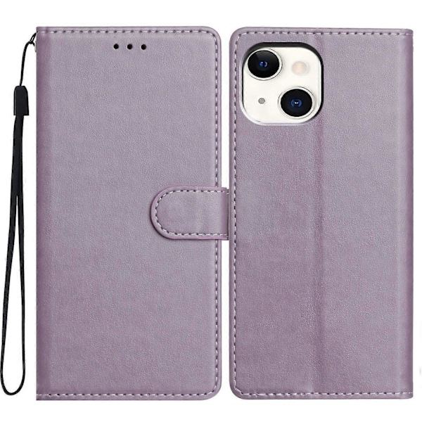 Læder telefoncover med pung, stativ og praktisk rem til iPhone 14 - Grøn Multicolor Purple