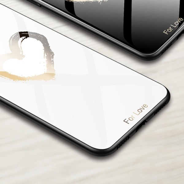 För Iphone 15 Plus Printed case härdat glas+pc+tpu Hybrid cover For Love White
