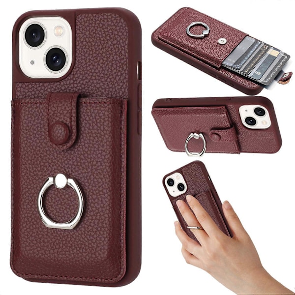 Kortlommer Læder Bagcover med Ringstøtteben til iPhone 15 Plus/14 Plus Multicolor Style E