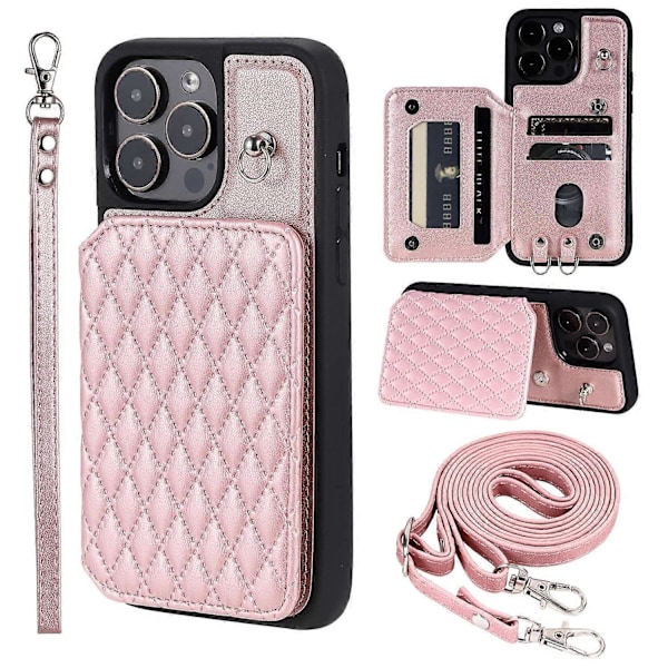 Style 008 RFID-blokerende telefoncover til iPhone 15 Pro Max Stødsikkert PU+TPU telefonskal med stropper Multicolor Style C