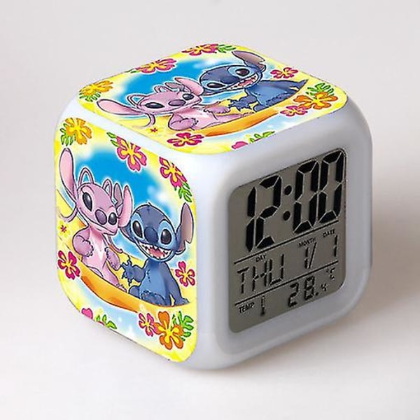 Stitch Väckarklocka Stitch Barnpresent Färgglad färgskiftande fyrkantig väckarklocka Julklapp Model 15