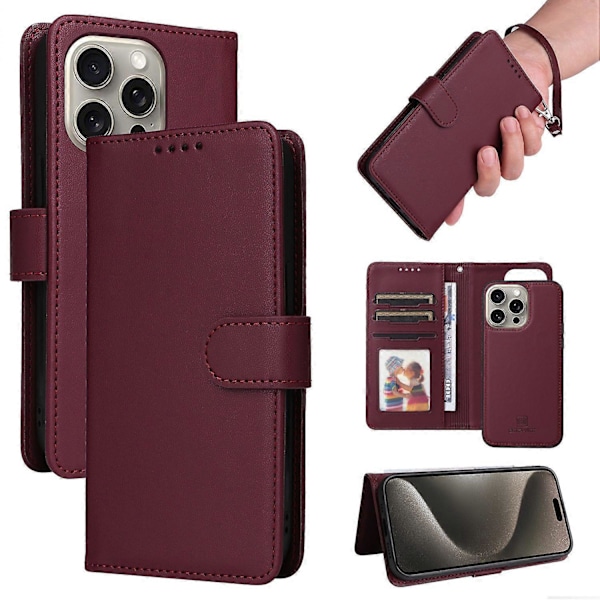 BETOPNICE 005 Deksel til iPhone 15 Pro Max med Avtakbart Mobiltelefonstativ og Lærdeksel Multicolor Style C