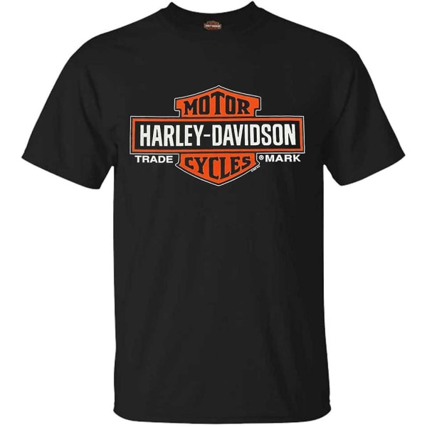 Harley-davidson långsträckt orange stång och sköld för män Svart T-shirt 30290285 3XL