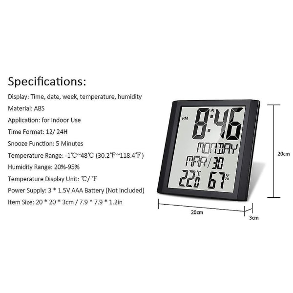 Digitalt C med Temperatur Fugtighed 8,6 Tommer Lar Display //uge Alarm C Fo