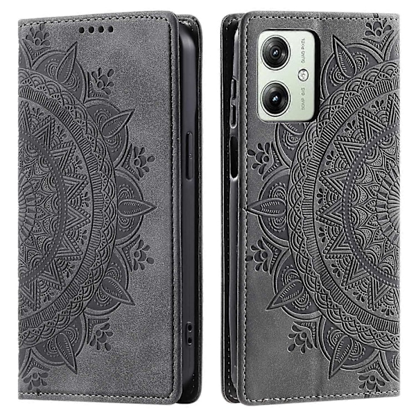Til Motorola Moto G54 5G Etui Magnetisk Præget Mandala Blomst Læder Cover med Støttefod - Multicolor Grey