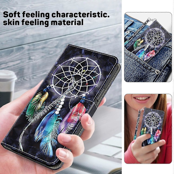 Skal till iPhone 16 Plus med Ställ, Mönstertryck, Läderfodral - Stående Katt Multicolor Dream Catcher
